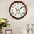 汉时欧式中式挂钟现代卧室客厅家用时钟实木田园简约时尚石英钟表HW17 棕色印花14寸