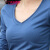 衣领飘飘T恤女装长袖上衣V领春秋季新款打底衫女士修身衣服 蓝色 XL(115-125斤)
