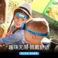 微笑鲨儿童头灯强光充电超亮超长续航迷你夏令营户外郊外头戴式手电筒 红色【续航6-8H】白红双光源