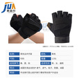 君品行 黑色战术手套 运动半指手套健身防滑耐磨骑行露指手套 升级半指 