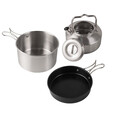 爱加芬户外不锈钢套锅露营便携自驾游烧水壶煮汤锅不粘煎盘野营锅具 木柄2+1套锅