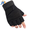 君品行 黑色战术手套 运动半指手套健身防滑耐磨骑行露指手套 升级半指 