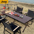 JEEP吉普户外折叠桌椅露营便携式野餐桌子野营茶桌全套装备蛋卷桌庭院 胡桃色中号+椅子2张
