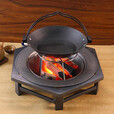 山力士木炭取暖炉户外农村老式铁盆桌碳火盆取暖烤火盆户外围炉煮茶 六边烤火盆【熟铁盆】+火钳+双
