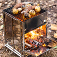 汉硕焚火台户外不锈钢烧烤炉折叠柴火炉野营取暖炉木炭烤肉炉烤架 中号-方形一体式柴火炉