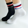 冠军（CHAMPION）舰旗纯棉运动袜子男女休闲中筒条纹黑白灰跑步吸汗透气学 白色 3双