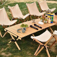 榉木蛋卷桌露营桌椅户外折叠加厚桌子套装野餐野炊装备全套可拆卸 【升级铝合金材质】中号90cm榉木蛋卷桌