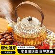 围炉煮茶壶套装陶制户外烧水壶南瓜纹茶壶明火南瓜提梁茶素烧杯 南瓜纹玻璃茶壶