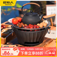 原始人围炉煮茶烤火炉套装烧烤炉子家用室内冬日户外碳炭器具全套 特厚铸铁围炉【底座+不锈钢网】