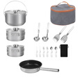 Nobana户外野营304不锈钢户外锅具露营野餐便携煎煮锅烤炉多功能炊具 304户外套装-18件套+【手提收纳