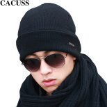 CACUSS Z0079 羊毛毛线帽子男士双层加厚保暖护耳帽翻边针织帽子黑色