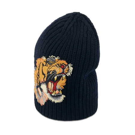 gucci古驰古奇男士 老虎刺绣羊毛帽 黑色4563674g4764075 m