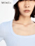 MO&Co.春夏新品简约U领短袖短款修身正肩T恤MBC2TEET06美式复古 粉蓝色 M/165