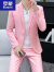 罗蒙（ROMON）休闲西服套装男士韩版修身潮流帅气春秋季小西装男装搭配一套外套 粉色 M90-105斤