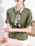 金菊春夏新款圆领系带纯色气质T恤桑蚕丝真丝上衣女式衬衫 绿色 M