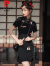 皮尔卡丹高档品牌黑色旗袍年轻款改良版少女复古短款日常中国风小个子学生连衣裙夏针织 黄色 S