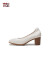 马内尔鞋子女2024春夏新款一脚蹬冲孔镂空通勤防滑高跟粗跟单鞋G13162 米白色 38