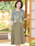 啄木鸟母亲节妈妈夏装连衣裙套装新中式国风中老年女装春夏季短袖两件套 浅灰色 3XL （建议120-130斤左右）