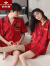 俞兆林（YUZHAOLIN）2套价 结婚睡衣情侣夏季一男一女红色纯棉新婚本命年家居服套装夏 GLQ2252 女M+男L