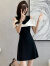 她芙（tafu）品牌女装连衣裙女夏天气质2024新款短款小个子优雅露肩显瘦裙子 黑色 M