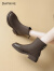 达芙妮（DAPHNE）切尔西靴女2024新款英伦风春秋单靴子女士马丁靴冬季休闲加绒短靴 棕色  跟高4.0cm 35