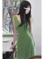 junfangya夏季2024新款辣妹修身包臀短裙茶歇法式V领绿色碎花背心连衣裙女 绿色 S