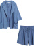 樱榄大码套装女2023夏季新款微胖穿搭显瘦洋气遮肚子雪纺小西装三件套 蓝色 2XL140-160斤