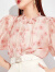 AUI雪纺衫女2024夏季新款粉色灯笼袖纱料设计感上衣小众气质衬衫 粉色 L