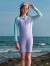 巴拉巴拉儿童泳衣套装女童连体撞色拼接运动游泳装夏季新款中大童 绿紫色调00347 120cm