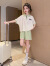 迪士尼（Disney）女童夏装短袖套装2024新款儿童洋气翻领上衣小女孩宽松短裤两件套 粉色蝙蝠袖套装 120cm