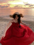 杜赫Blovelan玫瑰炽影 气质浪漫玫瑰系带大摆收腰显瘦吊带连衣裙新 暗红色连衣裙 s