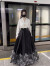 黛美琪 新中式国风女装2024春装新款汉服改良夏日黑色马面裙长裙套装 白色上衣+黑色马面裙 M