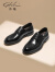 沙驰（SATCHI）男鞋2024新品时尚手抓纹商务正装德比鞋软底耐磨舒适厚底皮鞋男 黑色 38