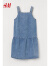 H&M女装连衣裙夏季新款方领露背设计直筒牛仔吊带短裙0967079 牛仔蓝 160/84