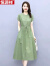 恒源祥气质棉麻连衣裙女2024新款夏季时尚减龄修身显瘦中长款温柔风裙子 绿色 XL 115-125斤