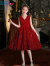 迪士尼（Disney）女童生日晚礼服新款女孩走秀洋气优雅拖地主持人钢琴演出服公主裙 酒红色拖尾款 110cm