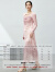 尚都比拉2024夏季时尚优雅水墨印花吊带连衣裙扭结领罩衫套装女 柔粉色 S