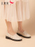 红蜻蜓女鞋春夏款时尚印花镂空坡跟真皮女皮鞋软底舒适浅口妈妈鞋 米白色WTB22357 35