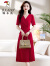 啄木鸟（TUCANO）杭州真丝连衣裙女装夏季新款V领气质高腰短袖纯色桑蚕丝裙子 红色 XL