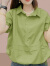 皮尔卡丹女士短袖衬衫2024夏装新款衬衣遮肚子上衣小个子显瘦宽松上衣衬衫 卡其色 M(95-105斤拍)
