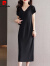 皮尔卡丹短袖黑色连衣裙女2024新款夏季气质宽松大版时尚休闲冰丝针织长裙 黑色 M 90-110斤
