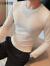 凡迪时尚春秋季男士纯色修身长袖t恤韩版紧身上衣体恤弹力休闲运动打底衫 黑色加绒 M