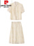 皮尔卡丹（pierre cardin）新中式国风印花盘扣连衣裙俩件装女2024年夏季新款改良旗袍套装裙 米白色 XL(建议115-125斤 高品质)