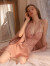 洛内（Luonei）睡衣女性感高级感睡衣夏季冰丝绸蕾丝露背吊带胸垫睡裙长袖两件套 玫瑰粉（两件套） M