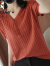啄木鸟品牌女装冰丝短袖2024新款韩版V领上衣女百搭宽松显瘦夏季薄款打 砖红色 S 建议75-95斤