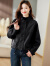 皮尔卡丹春秋季短外套女装2024新款韩版宽松小个子短款风衣女士皮夹克上衣 黑色 XL（125-135斤）