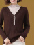 WVHK23年新款中年羊毛衫女假两件半高领宽松外穿秋冬打底毛衣 黑色 S