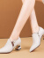 卡帝乐鳄鱼（CARTELO）2024新款春秋季深口单鞋女粗跟小皮鞋尖头中跟真仿皮甜美短靴 米白 34