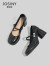 卓诗尼包头凉鞋女2024年夏季新款珍珠方头单鞋子气质粗跟高跟玛丽珍鞋女 黑色包跟-6.5CM 38