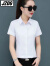 JZOG工作服2024新款白色衬衫女夏短袖上衣衬衣韩版修身职业装百搭工装 白色短袖 S_85斤以内